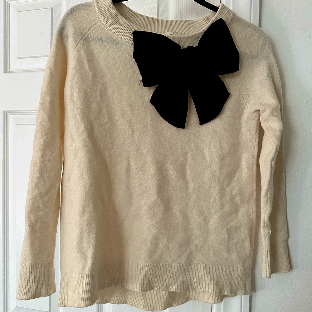 Kate Spade New York Cream Ivory Holiday Sweater Black Bow